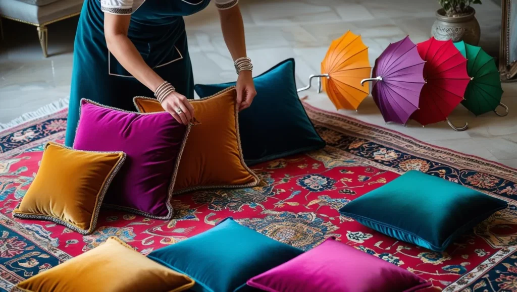 Mehendi-Themed-Floor-Seating-for-indian-function-for-indian