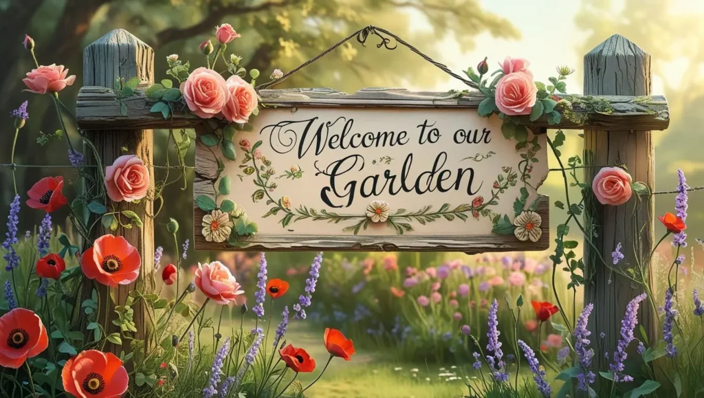 rustic wooden welcome yard