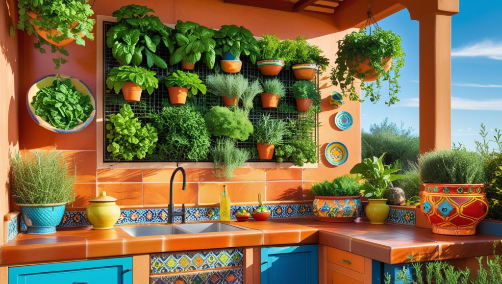 outdoor kitchen design with greenery
