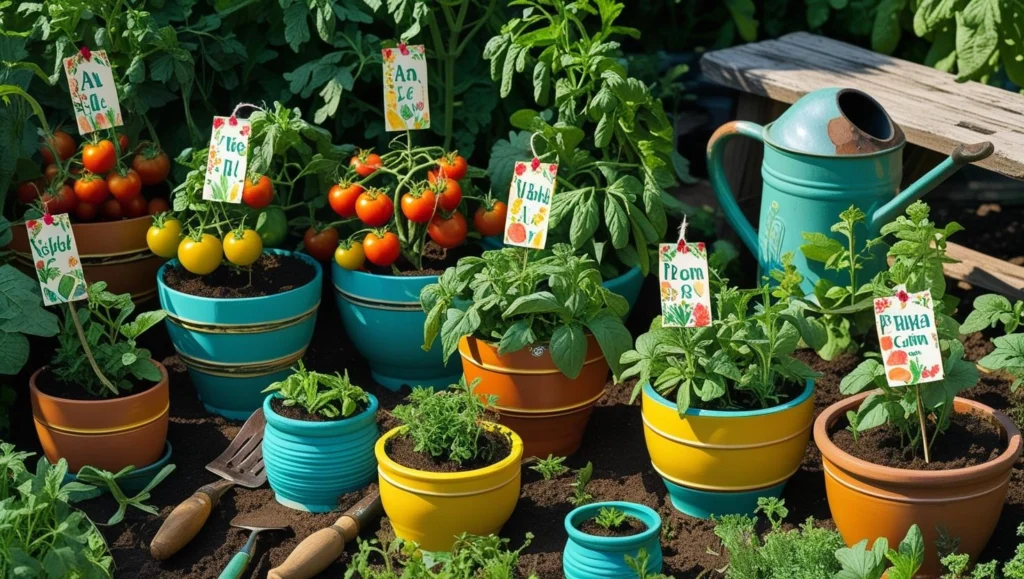 colorful-cremic-pot-in-vegetable-garden