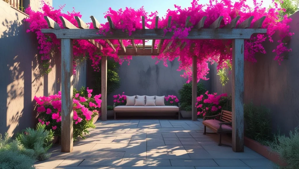 courtyard-garden-with-wooden-pergola
