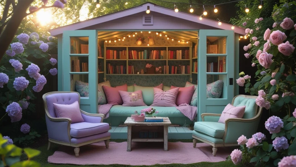 pink-color-flowers-with-garden-shed