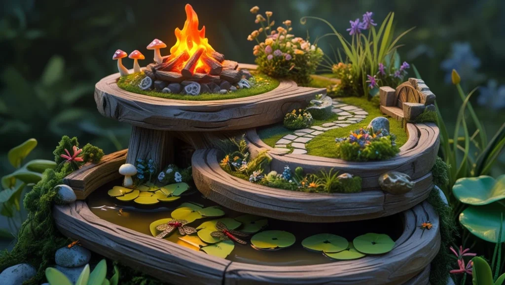 three-tiered-wooden-miniature-garden-ideas
