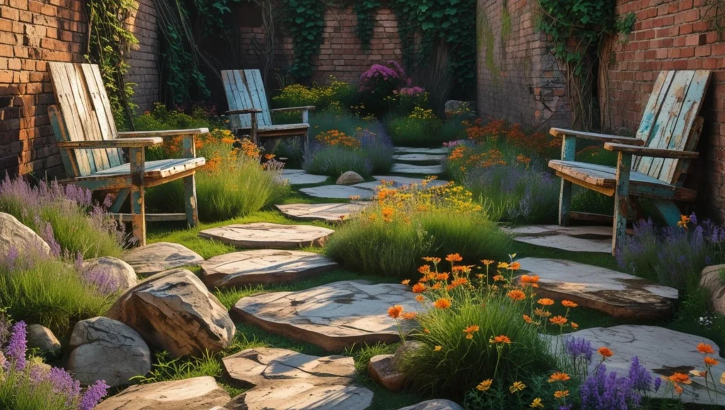wood-chairs-courtyard-garden-ideas
